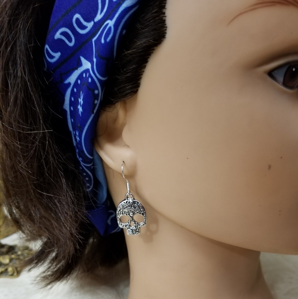 Silver Sugar Skull Earrings